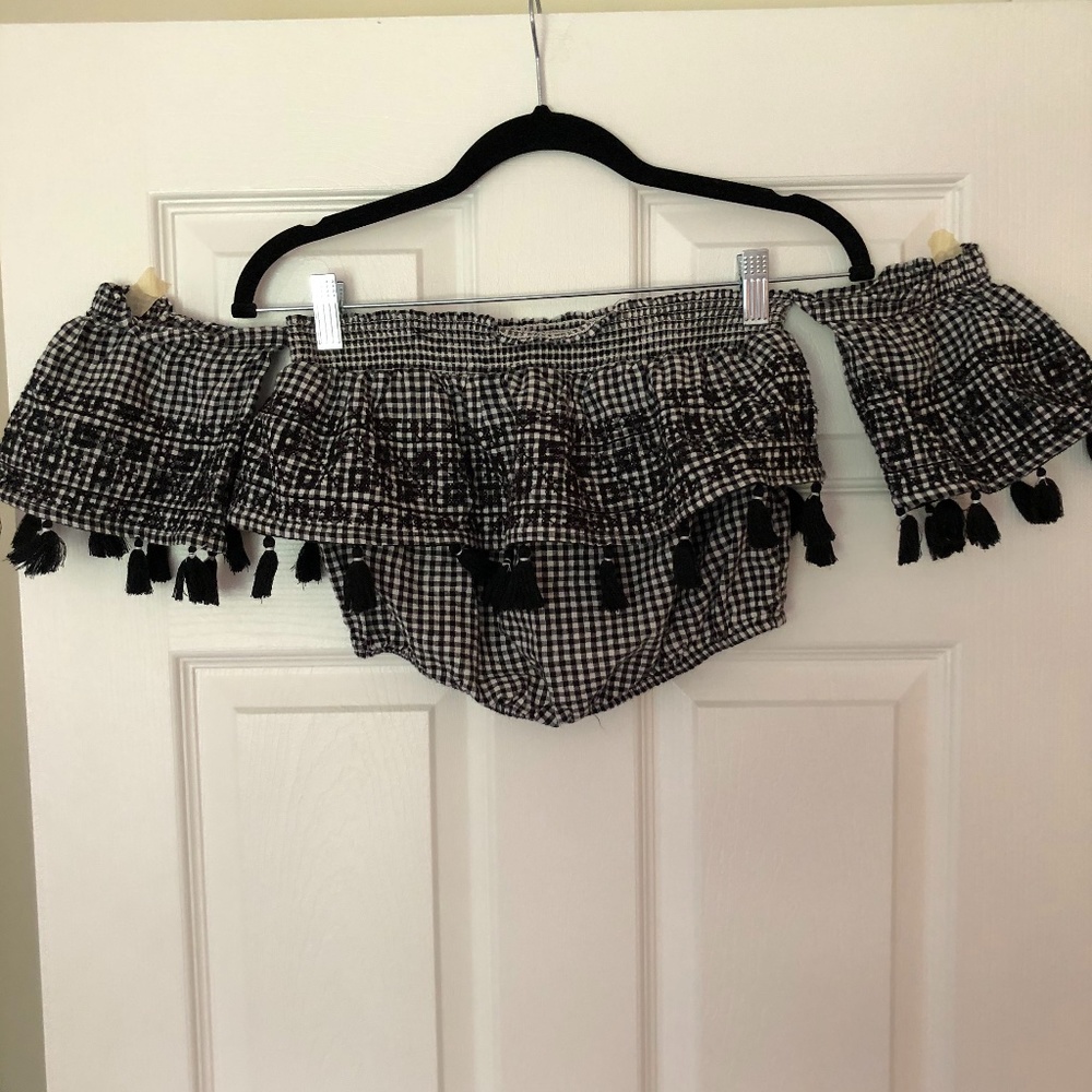 American Eagle Outfitters Gingham Fringe Tube Top